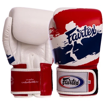 Перчатки боксерские кожаные FAIRTEX THAI PRINT (размер 14oz, белый-синий-красный) (BGV1-THAI_14_унции)