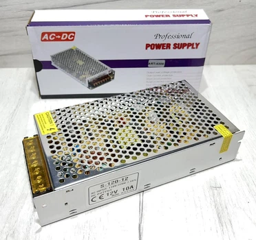 Импульсный блок адаптер питания 12В 10А 120W S-120-12 Металлический для светодиодной ленты, камер наблюдения, лед лент (31610)