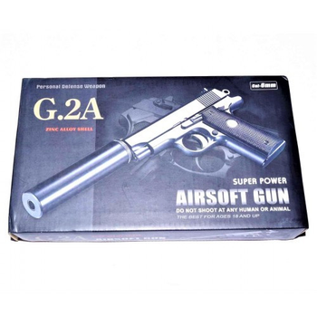 Детский пистолет на пульках "Browning mini с глушителем Вальтер" Galaxy G2A Страйкбольный пистолет Металл, черный