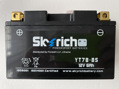 Аккумулятор Skyrich YT7B-BS 12V, 6Ah, 95 А, (+/-), 150x65x92 мм, вес 2.32кг