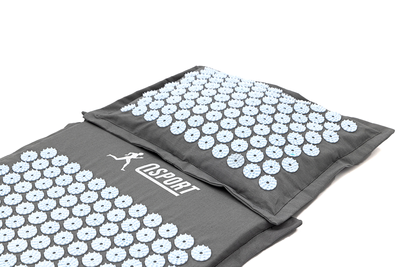 Масажний килимок Аплікатор Кузнєцова + масажна подушка масажер для спини/шиї/голови OSPORT Pro (apl-777) Сіро-небесний