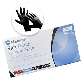 Перчатки Medicom SafeTouch® Black - S • Черные нитриловые - неопудренные