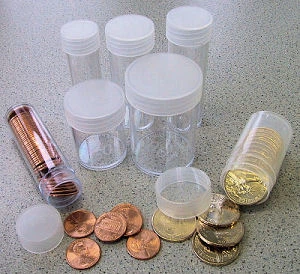 Круглые тубы для монет 21,2 мм с закручивающейся крышкой. Nickel tube