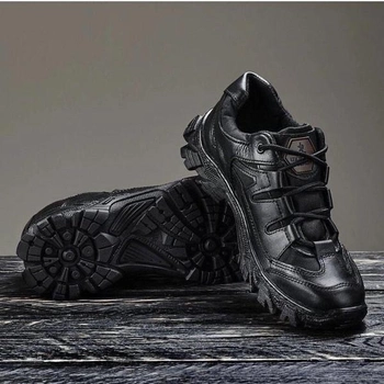 Кросівки чоловічі шкіряні Demi Season 45 (29 см) Демісезон 1208 Ukr-Tec (Чорні) тактичні черевики