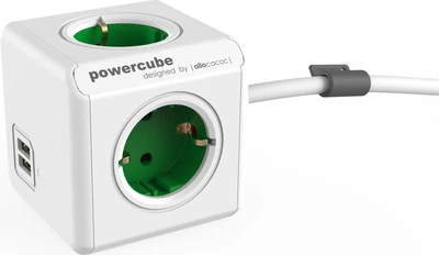 Сетевой удлинитель Allocacoc Powercube Extended на 4 розетки + 2 USB 1.5 м Зеленый (1402GN/DEEUPC) (8718444087014)