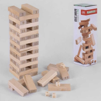 Дерев'яна гра "Вежа" 72154 Fun Game, 54 деталі, в коробці (6945717433717)