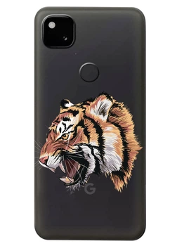 Прозрачный силиконовый чехол iSwag для Google Pixel 4A 5G с рисунком - Тигр (KS7313)