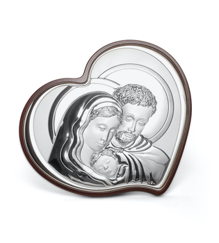 Серебряная икона Святая Семья Prince Silvero  6х7,5см в форме сердца