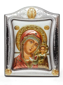 Серебряная Икона Казанская Божья Матерь Prince Silvero 15,5х19,5см в серебренной рамке украшена позолотой и эмалью