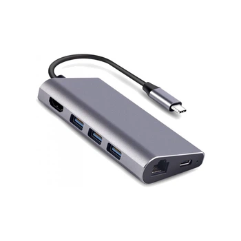 Переходник Dynamode USB3.1 Type-C to HDMI, 3хUSB3.0, RJ45, USB Type-C Female, SD (Dock-USB-TypeC-HDMI-USB3.0-RJ45)