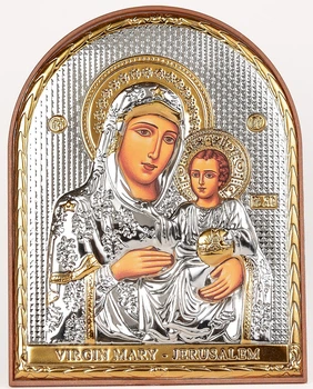 Иерусалимская Икона Божией Матери Silver Axion 8,5х15,5см арочной формы на пластиковом киоте