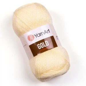Турецкая пряжа для вязания YarnArt Gold (голд) акрил с рюликсом 9383 крем с радужным рюликсом