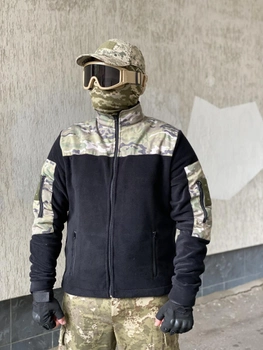 Кофта флисовая мужская военная тактическая с липучками под шевроны ВСУ (ЗСУ) Мультикам 8044 50 размер черная