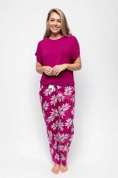 Піжама жіноча Cyberjammies Emmi 9663-9653 18/2XL Рожевий з принтом листя (5051877446731)