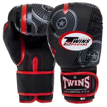 Перчатки для бокса и единоборств на липучке Twins TW50 Black-Red 12 унций