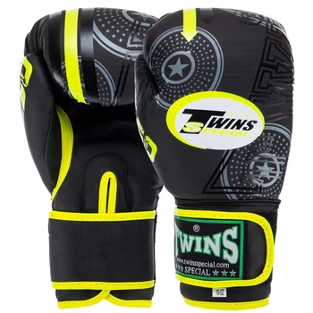 Рукавички для боксу та єдиноборств на липучці Twins TW50 Black-Yellow 12 унцій