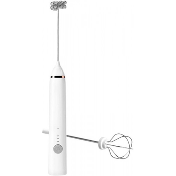 Портативный капучинатор, вспениватель для молока и яиц Milk Frother, аккумуляторный, с двумя насадками, белый