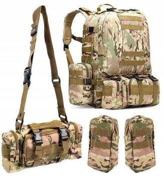 Тактический рюкзак 60 л с подсумками, штурмовая сумка с плечевым ремнем Мультикам