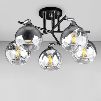 Люстра стельова Light House DL-18659/5 чорна + хром, дзеркальний плафон з прозорим