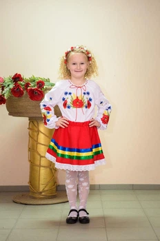 Спідниця Волинські візерунки українська з стрічками 116 см червона