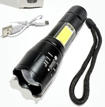Ручной фонарик + светильник BL-1831-T6+COP, USB зарядка, встроенный аккумулятор, фокусировка (31465)
