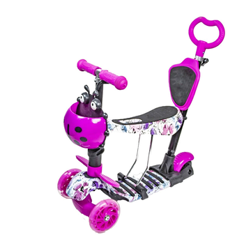 Самокат детский Scooter "Букашка" 5 в 1 родительская ручка, сиденье и подножка Butterfly (2T1005)