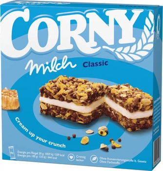 Упаковка злаковых батончиков Corny с молочно-кремовой начинкой 30 г х 4 шт (4011800562212)