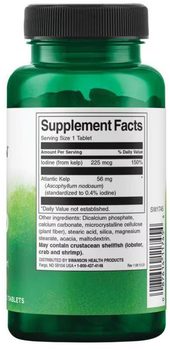 Swanson Kelp Atlantic Thyroid Support Algae 225 mcg 250 tabletek (SW1745)