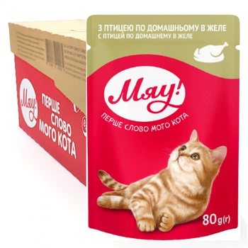 Паучі Мяу птиця в желе 80 г упаковка 24 шт (4820083907142) (907142)