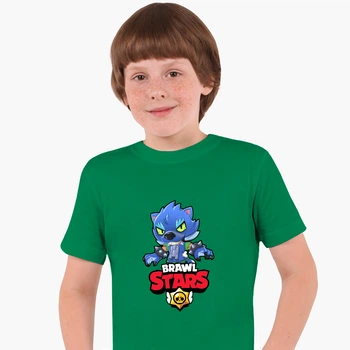 Детская футболка Бравл Старс Леон Волк (Brawl Stars Leon Wolf) (25186-1014) 134-140 см Хлопок Зеленый