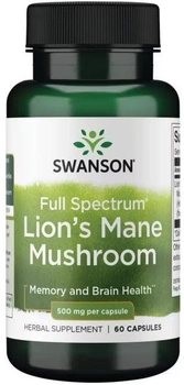 Їжовик гребінчастий Swanson Full Spectrum Lion's Mane Mushroom 500 мг 60 капсул (SW1096)
