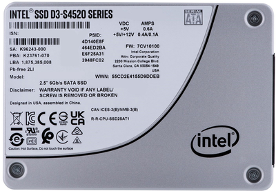 Solidigm (Intel) S4520 960GB 2.5" SATAIII 3D NAND (TLC) (SSDSC2KB960GZ01)