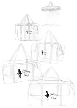 Набір 4+1 прозора сумка в пологовий будинок Mommy Bag S, M, L, XL білий + подарунок - органайзер (w007)