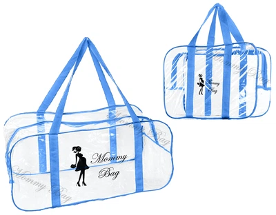 Набір з 2 прозорих сумок в пологовий будинок Mommy Bag S, L синій (b005)