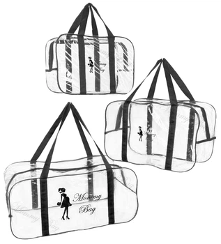 Набор из 3 прозрачных сумок в роддом Mommy Bag (S, M, L) Черный