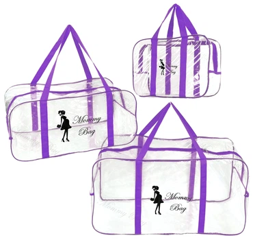 Набор из 3 прозрачных сумок в роддом Mommy Bag S, L, XL фиолетовый (v008)