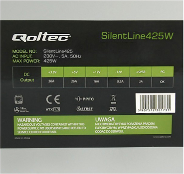 Zasilacz Qoltec ATX SilentLine 425W (02 ATX 425W BULK II)
