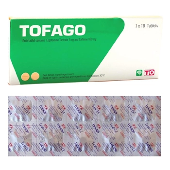 Таблетки від мігрені, головного болю і зниженого тиску Tofago 10 таблеток Pharma (8851881019375)