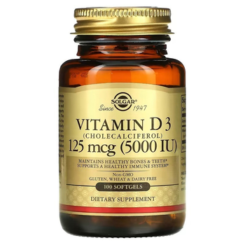 Витамин Д3 Solgar Vitamin D3 Cholecalciferol, 125 mcg, 5000 IU, 100 капсул