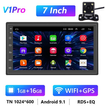 Магнітола автомобільна 2-Din із сенсорним екраном 7" Podofo V1Pro Android 9.1/GPS/Bluetooth/Wi-Fi, 1/16 Гб