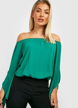Блуза с фигурными рукавами Boohoo Зеленая (10317 S/42)