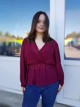 Блуза полупрозрачная на запах Boohoo Бордовая (10379 L/46)