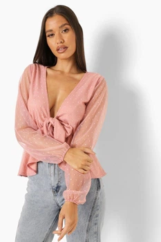 Топ на завязке спереди в горошек Boohoo Розовый (10264 S/42)