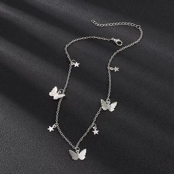 Цепочка серебристая с подвесками бабочками и звездочками G&N 8719