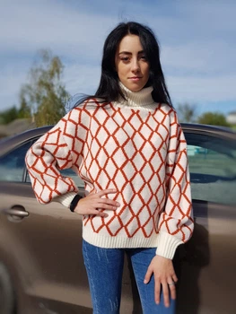 Світер жіночий оверсайз у візерунок Flex Moda&nbsp;Молочний (А-1769 3XL/52)