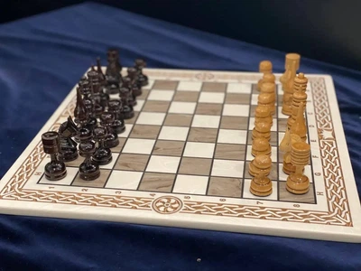 Розкішні шахи, шашки із білого акрилового каменю 40*40 см, арт.190607