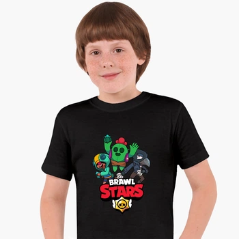 Дитяча футболка Бравл Старс 3 героя (Brawl Stars 3 heroes) (25186-1021) 122-128 см Бавовна Чорний