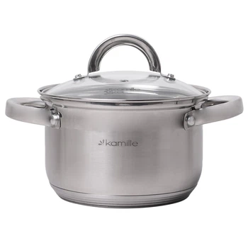 Каструля Kamille Vizo 2.5л із нержавіючої сталі Kamille з кришкою 5-шарове капсульне індукційне дно