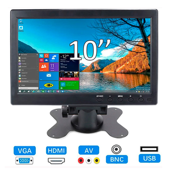 Монитор экран портативный 10'' для авто / видеонаблюдение / ПК / мониторинг / HDMI, VGA, RCA, AV, USB / 12В