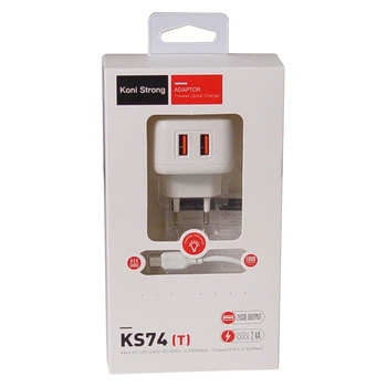 Адаптер мережний KONI Strong Type-C Cable KS74(T) 2USB 2.4A